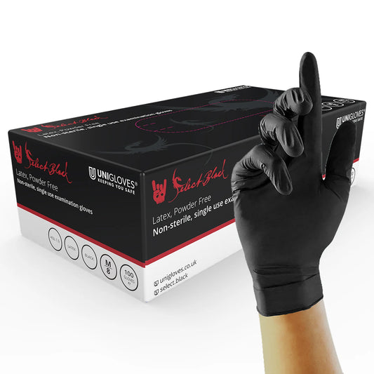Unigloves SELECT BLACK LATEX | Черни латексови ръкавици 100 бр