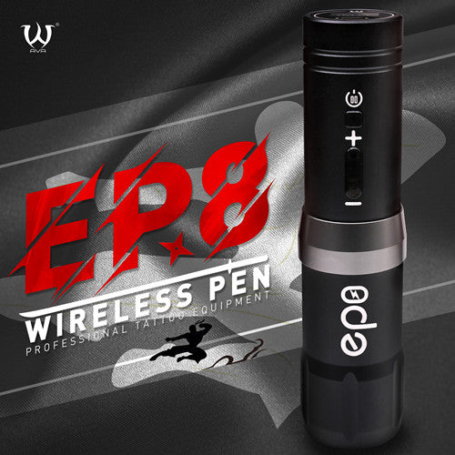 AVA GT Wireless Pen EP8 in black, labeled as professional tattoo equipment.