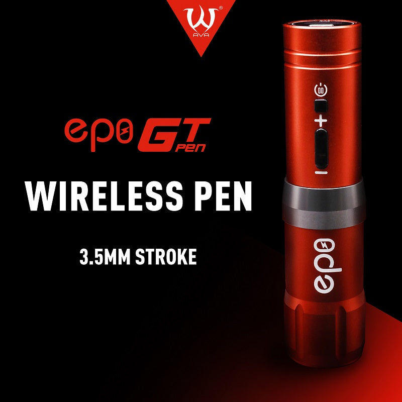 AVA GT Wireless Pen EP8 in red, emphasizing its 3.5 mm stroke capability.