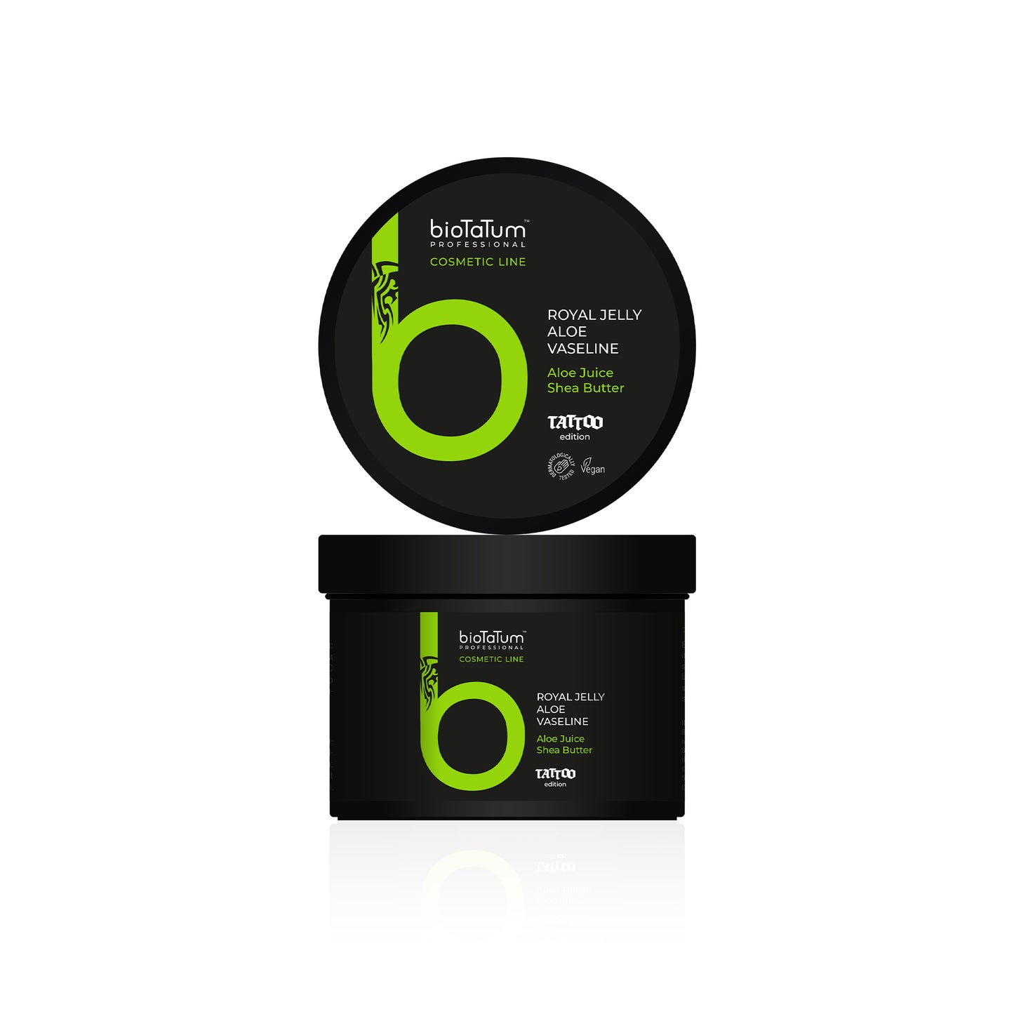 BioTaTum tattoo vaseline with aloe vera and shea butter, perfect for reducing redness and irritation.