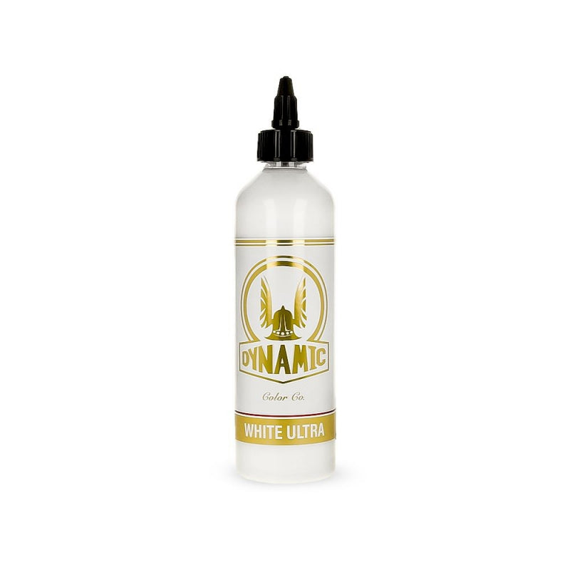 Dynamic Color white ink bottle with a black cap, representing the brand's versatile product line.