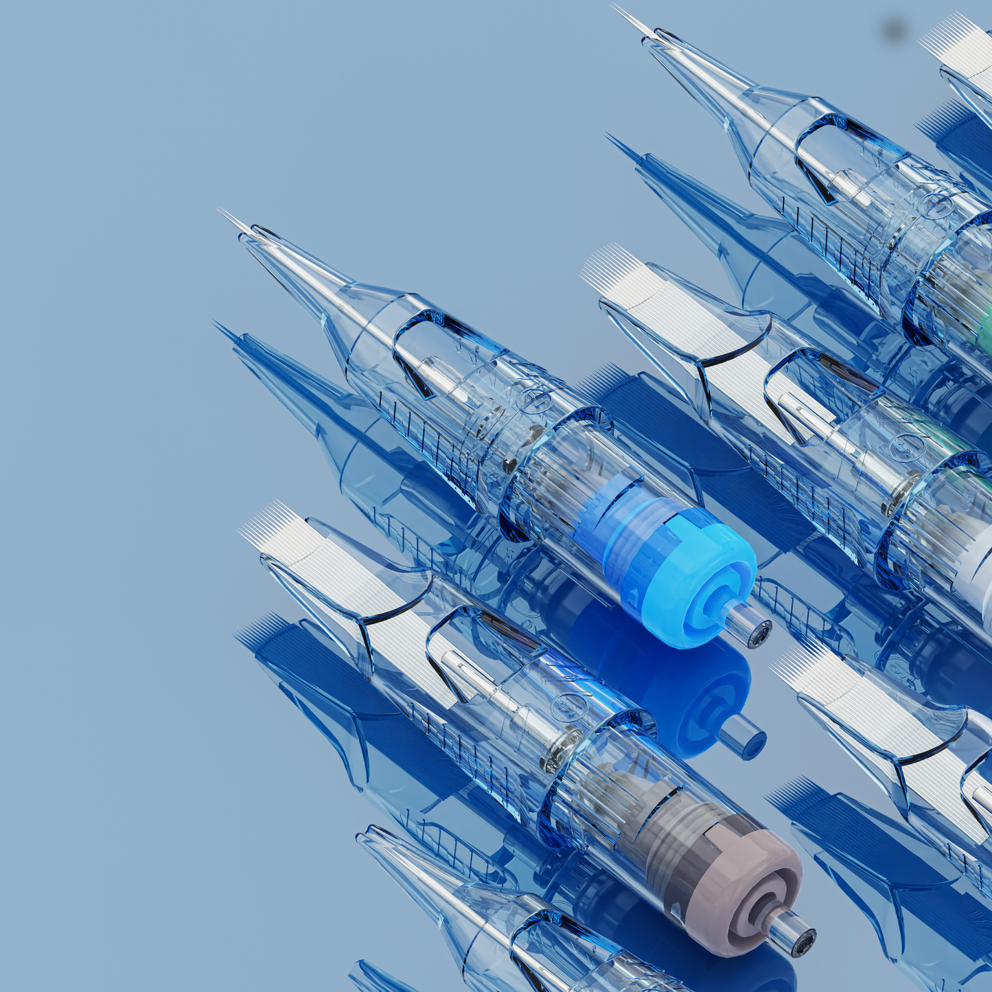 Close-up of EMALLA ELIOT PRO cartridge needles, highlighting their sharp Japanese stainless steel tips and precision design.