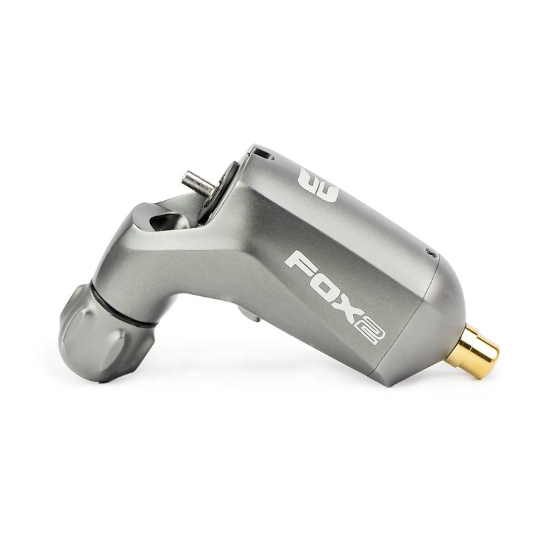 Equaliser Fox Big V2 tattoo machine in silver, showcasing durable aluminum chassis.