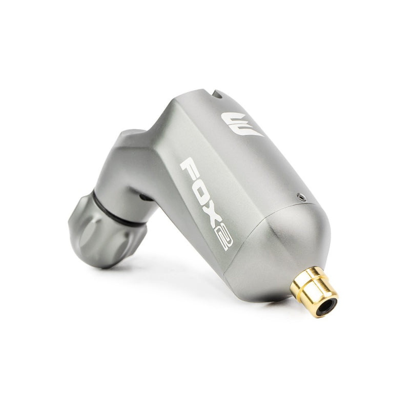 Equaliser Fox Big V2 tattoo machine in silver, showcasing durable aluminum chassis.
