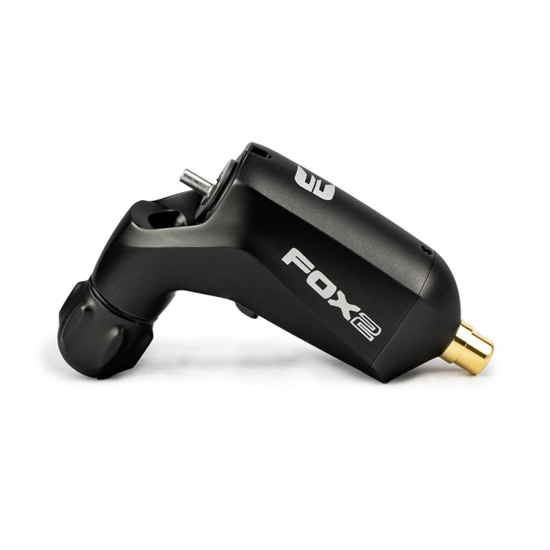 Equaliser Fox Big V2 tattoo machine in black, highlighting its lightweight design.