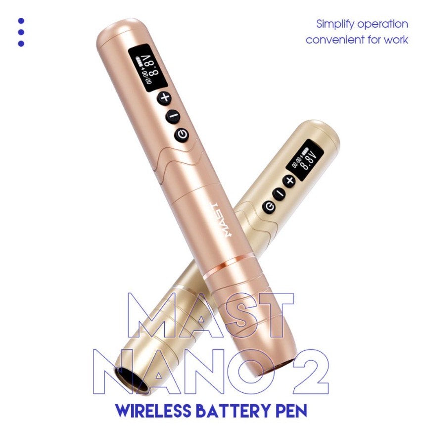 Mast Nano 2 Wireless Tattoo Pen in rose gold – lightweight and compact design.