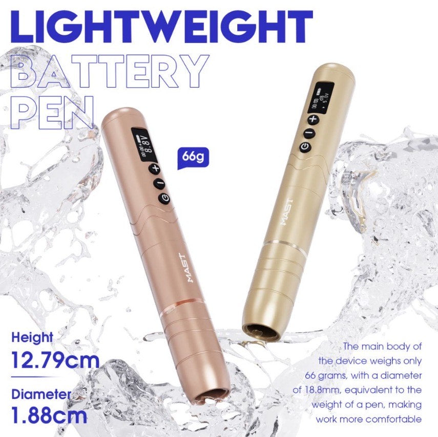 Mast Nano 2 Wireless Tattoo Pen lightweight advertisement, featuring compact dimensions.