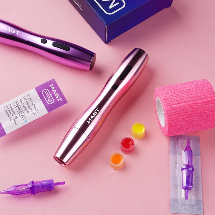 Mast P20 wireless PMU pens in various colors, showcasing ergonomic design and dual battery.