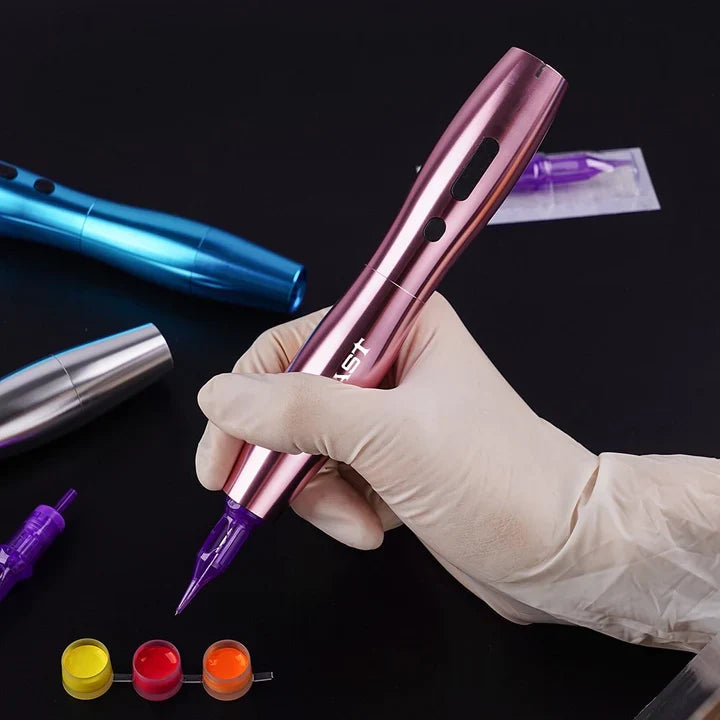 Mast P20 wireless PMU pen in pink finish, ideal for precise permanent makeup.