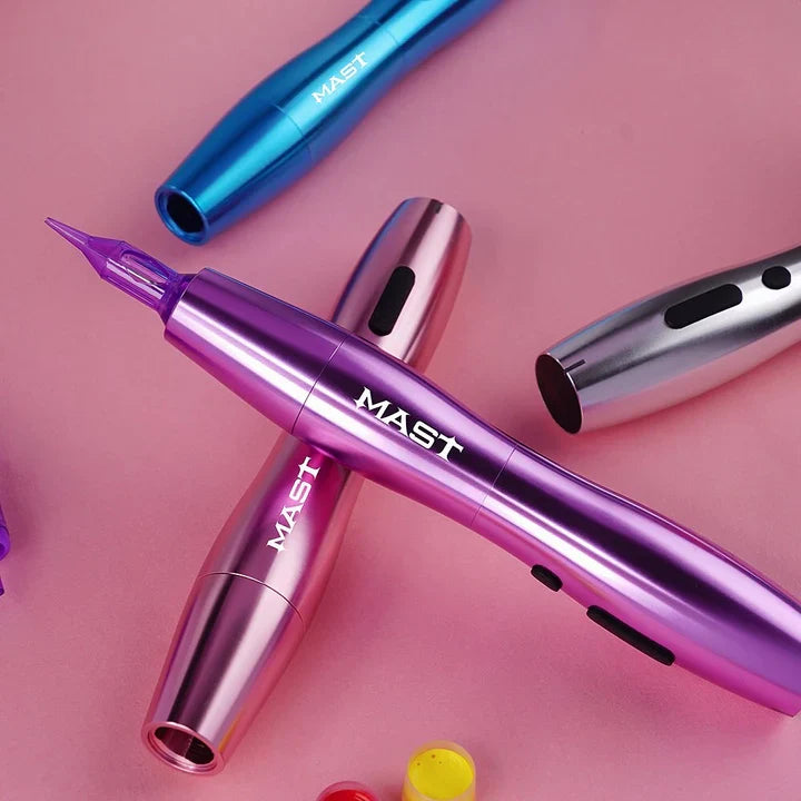 Mast P20 wireless PMU pens in various colors, showcasing ergonomic design and dual battery.