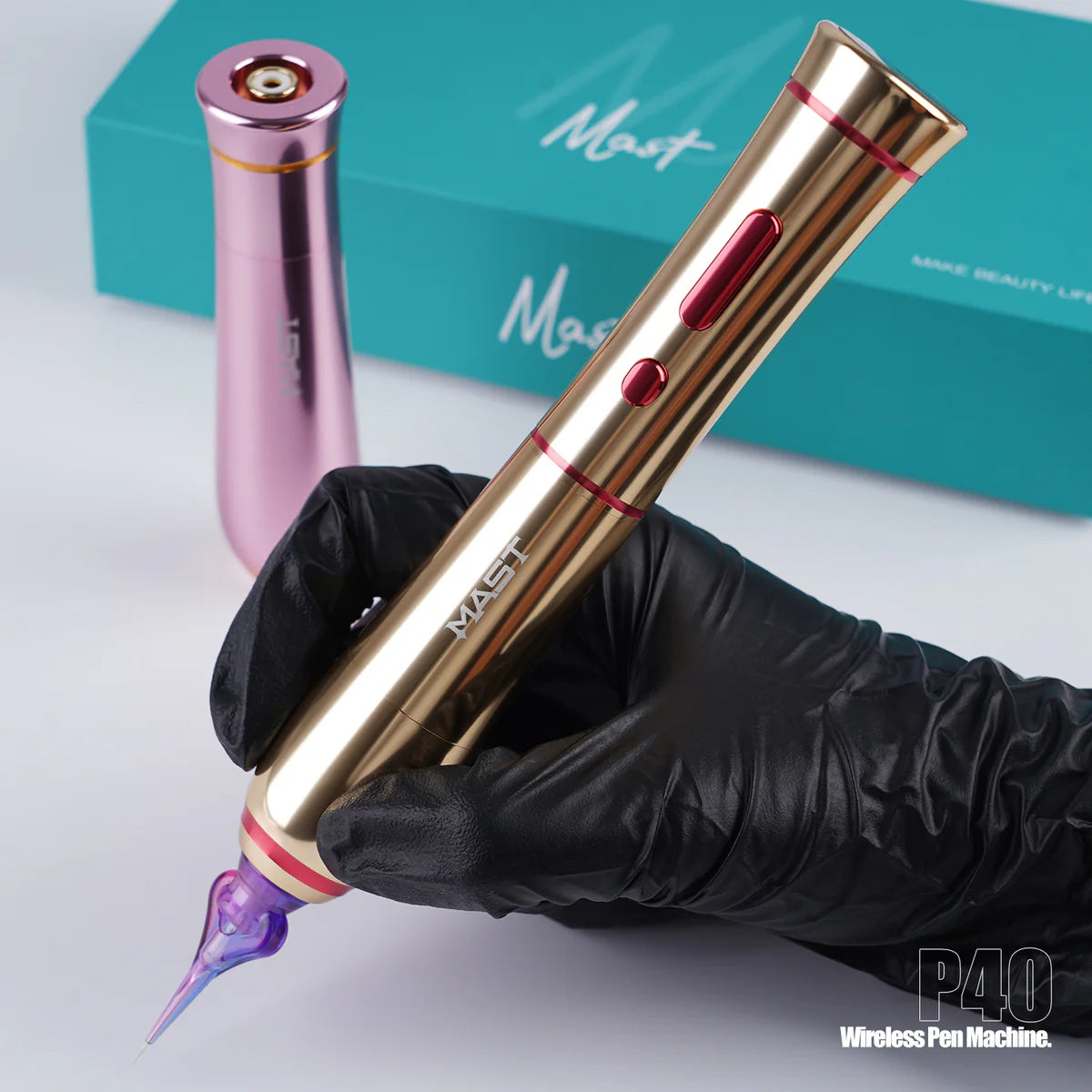 Mast P40 wireless PMU pen in gold finish, ergonomic design for professional use.
