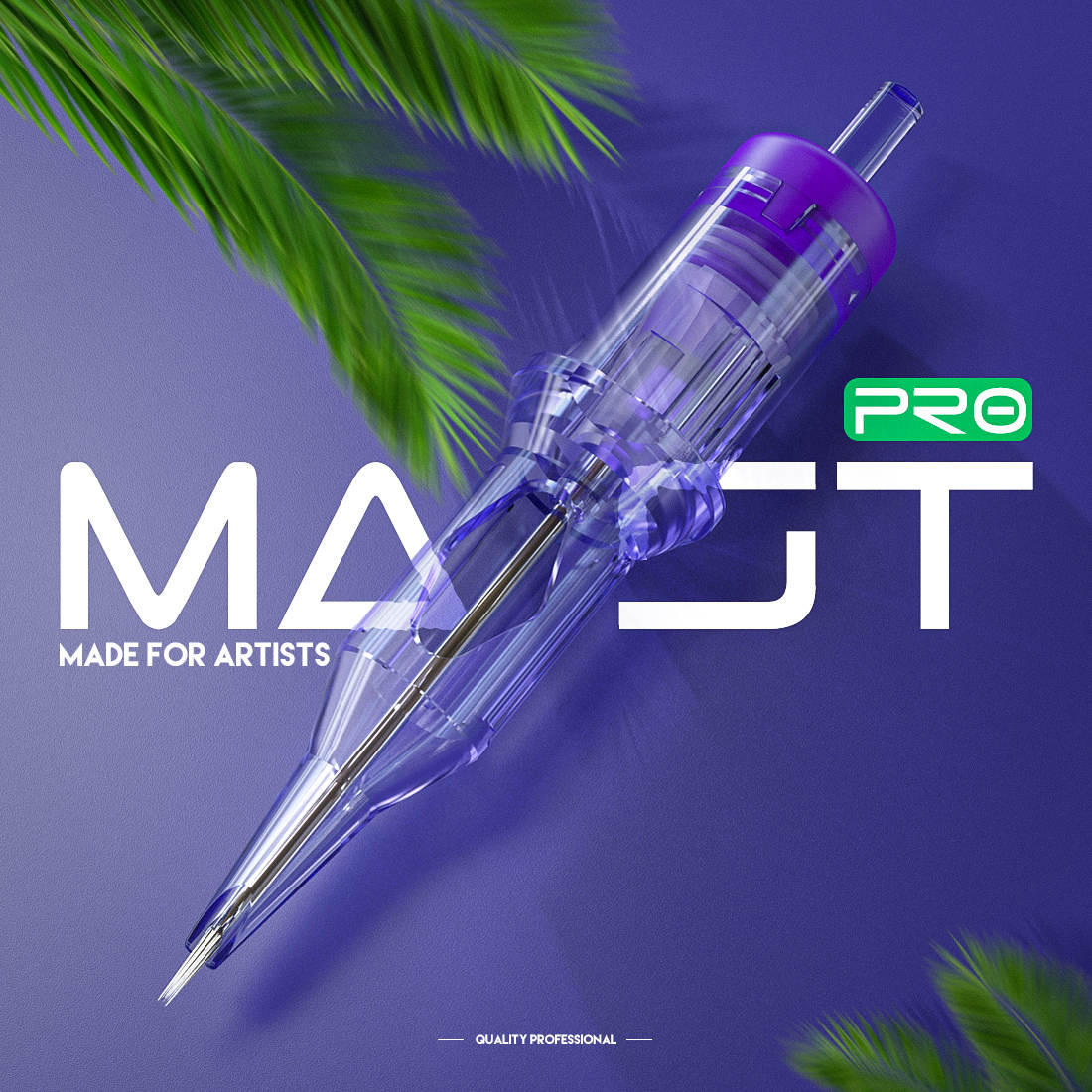 Close-up photograph of a Mast Pro Tattoo Cartridge needle. The needle is shown in detail, highlighting its precision and quality construction.