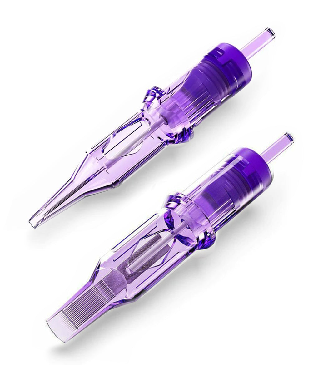 Photograph showing two Mast Pro Tattoo Cartridges Needles next to each other. One cartridge is a liner and the other is a magnum, showcasing the variety of needle configurations available.