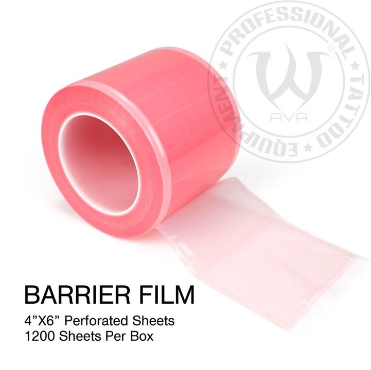 Image of the pink AVA disposable protective film. 1200 sheets per box. 4"X6" perforated sheets.