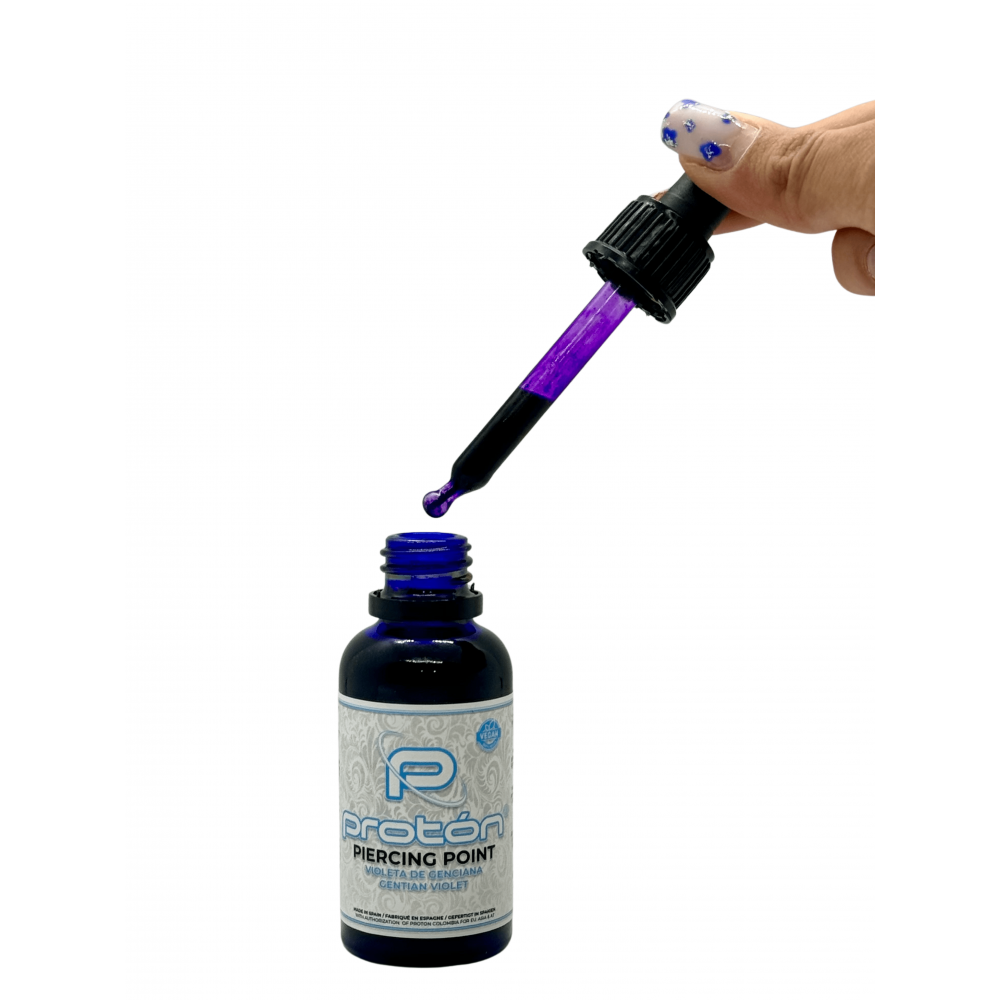 Proton Piercing Point is formulated with gentian violet, which is a powerful bactericidal and antifungal agent often used in hospitals to treat severe burns and skin lesions.