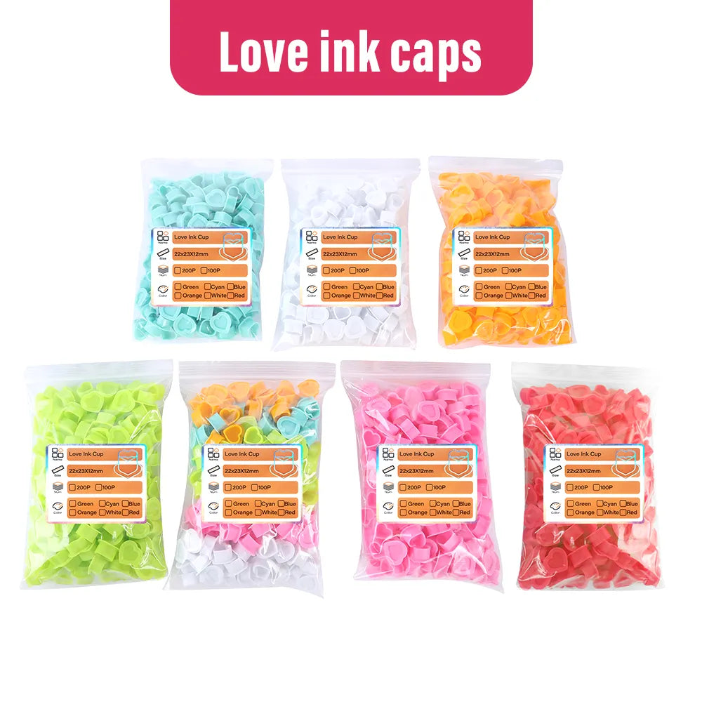 Multi-colored silicone ink cups for tattoo artists, 100pcs.