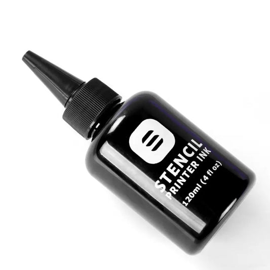 Stencil Printer Ink 120ml bottle with black sleek design.