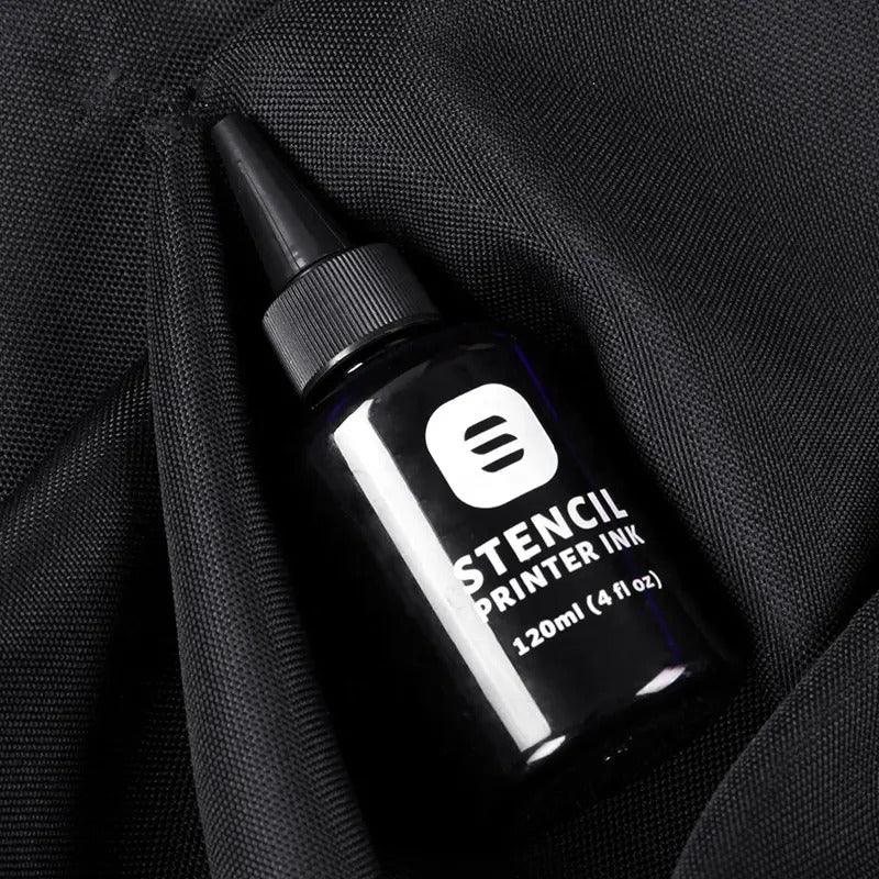 Stencil Printer Ink 120ml bottle displayed on black fabric.