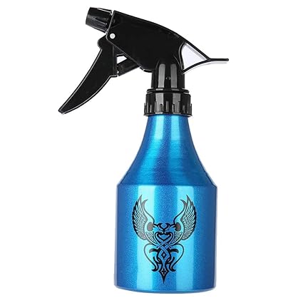 Stylish and durable blue spray bottle with tribal tattoo design, perfect for professional tattoo studio cleaning.