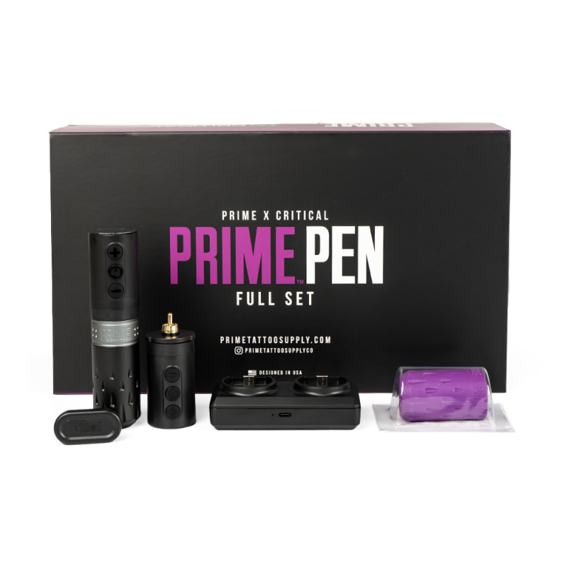 Critical Prime Pen 4.2 Full Set with two batteries and accessories for professional tattooing.