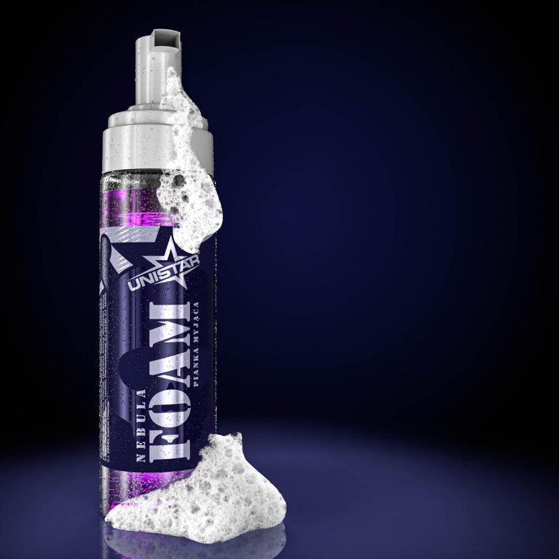 UNISTAR NEBULA™ Foam Anesthetic bottle with visible foam, showcasing its texture and branding.