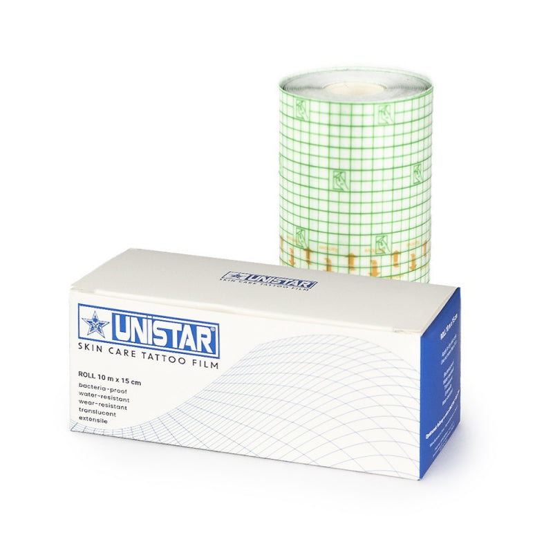 Unistar Skin Care Tattoo Protective Film, 10m x 15cm roll, designed for professional use.