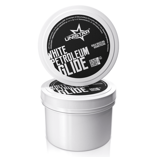 UNISTAR white cosmetic petroleum jelly in a durable jar, perfect for tattoo artists and skincare professionals.