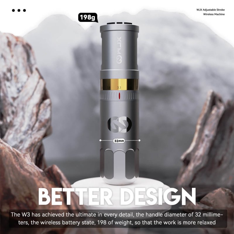 WJX W3 Wireless Pen Machine with adjustable stroke 2.4-4.2mm, featuring a powerful motor and fast-charging capabilities.