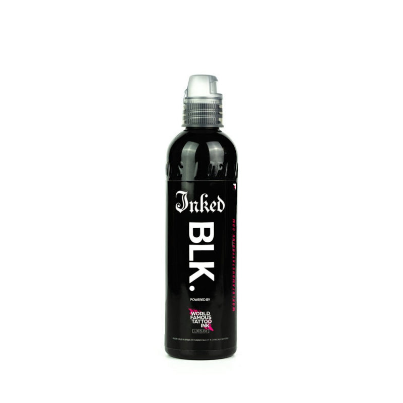 World Famous Limitless Inked BLK tattoo ink bottle, front view showcasing premium pigment quality.