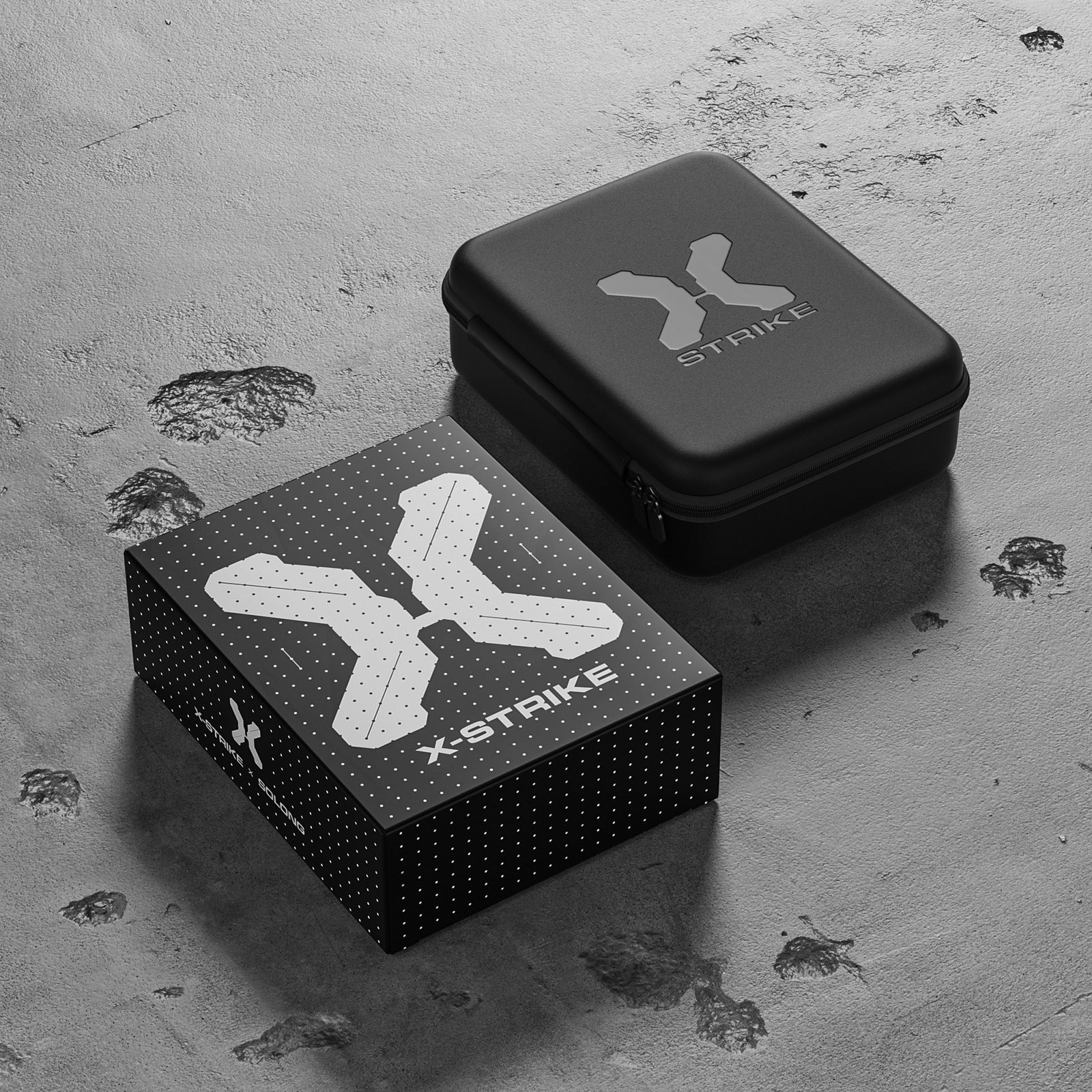 Complete X-Strike tattoo pen kit including pen, batteries, charging cables, and travel case for ultimate portability.