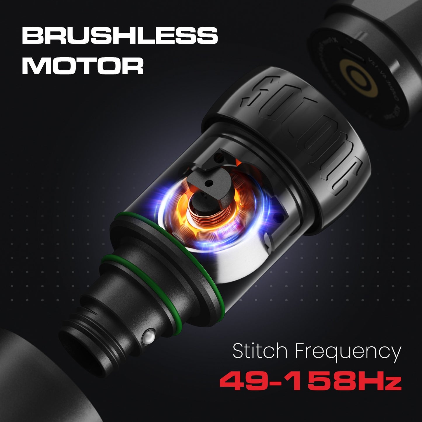Performance overview of X-Strike tattoo pen's DC motor, achieving up to 8000 RPM for precision work.
