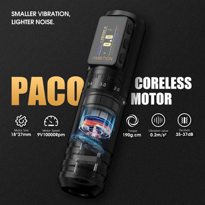 Black Ambition Paco 2025 Adjustable Stroke | новото поколение безжична машина за татуиране