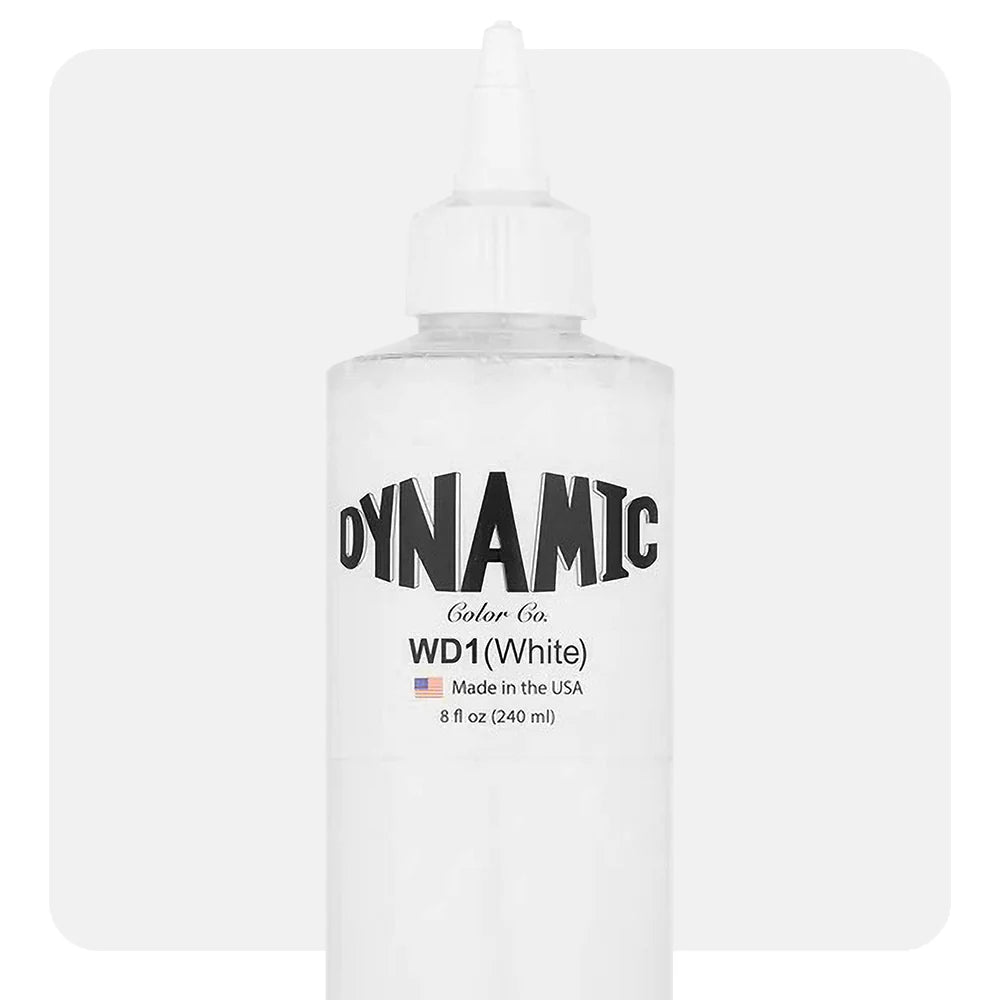 Dynamic White Tattoo Ink – стандартна разфасовка 30 мл и 240 мл, професионално бяло мастило.