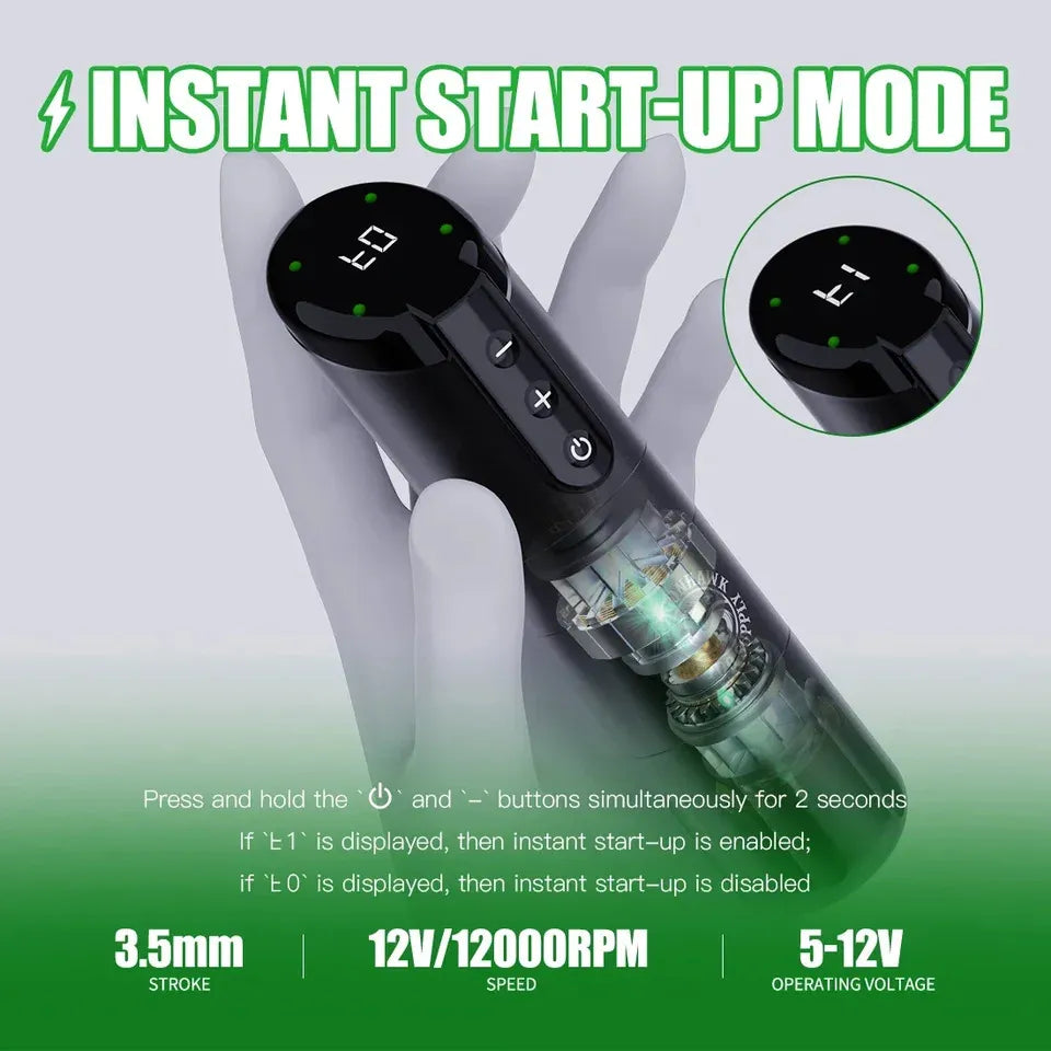 Dragonhawk X2 Wireless Tattoo Machine | Pen 35mm LED Digital Display