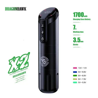 Dragonhawk X2 Wireless Tattoo Machine | Pen 35mm LED Digital Display