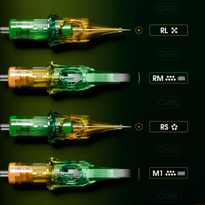 Различни конфигурации игли Ambition Ore – RL, RM, RS и M1 Straight Magnum