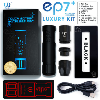 Full AVA GT Wireless Pen EP7+ Luxury Kit, including the pen, adapters, silicone pad, USB Type-C cable, and gift box packaging.