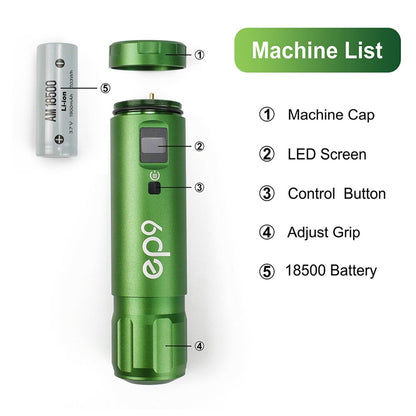 Machine list of components for the AVA GT Wireless Pen EP9, including battery and adjustable grip.