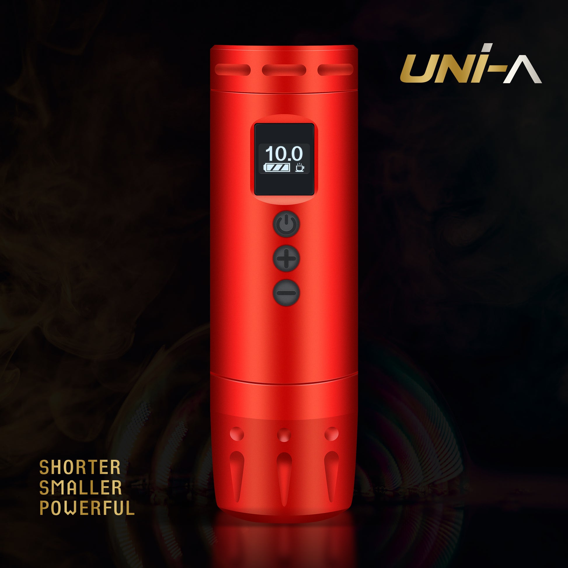 AVA Short Wireless Pen UNI-A in red with OLED screen and compact design.