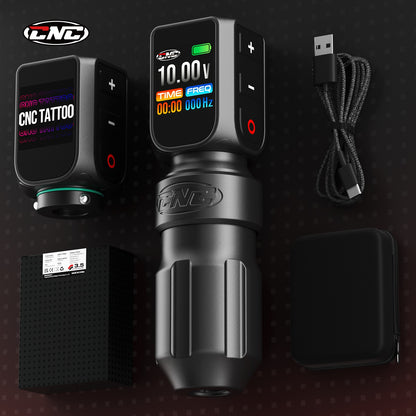  CNC PRO tattoo machine displayed on a professional workspace with stylish and modern design.