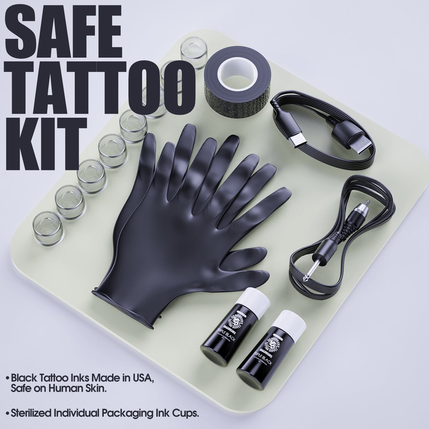 Safe and complete tattoo kit for beginners by Dragonhawk S1.