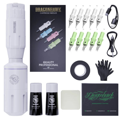 Dragonhawk S1 Tattoo Machine Pen Starter Kit with all included accessories.