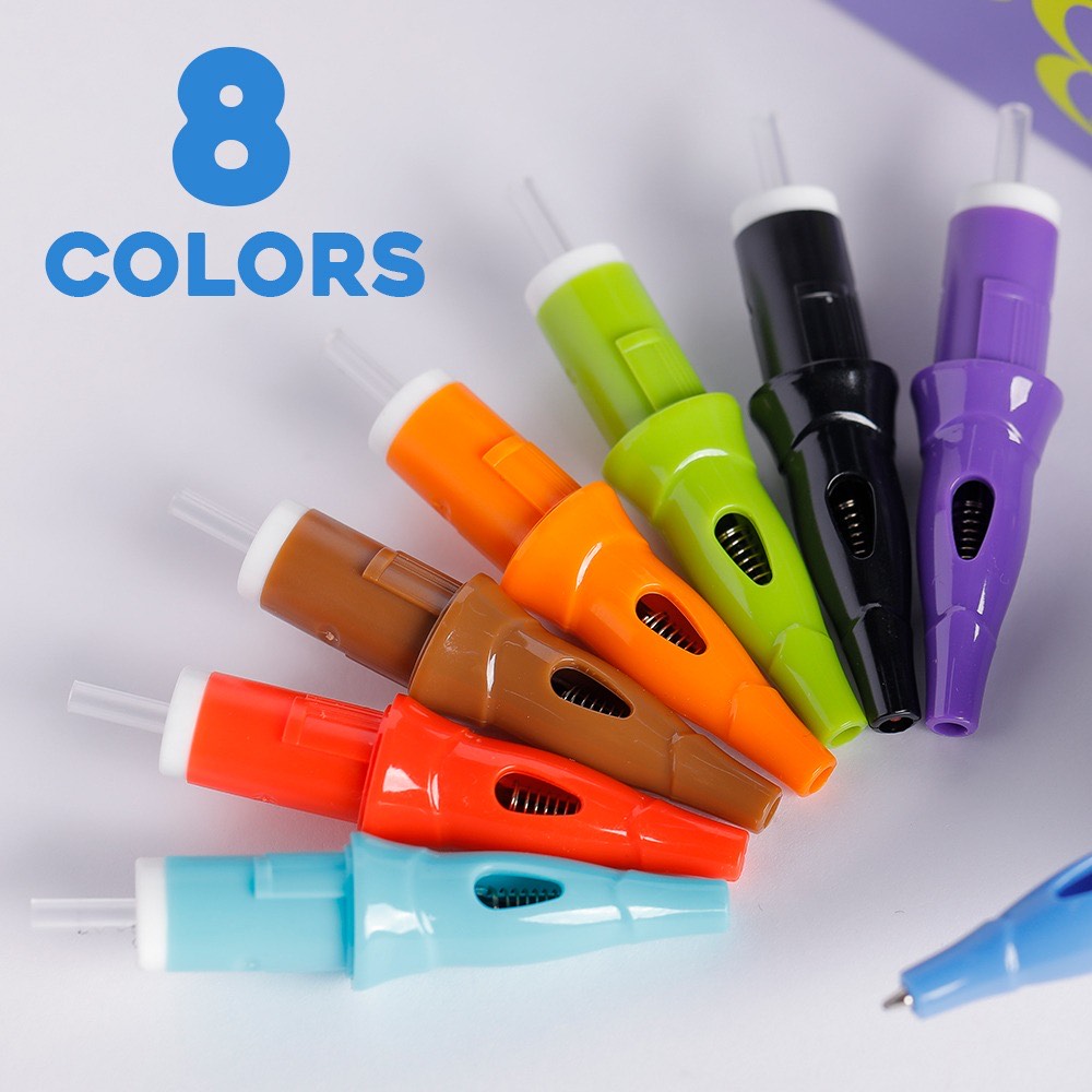 Eight Ball Point Cartridge Pens in an array of vibrant colors, perfect for creative tattoo practice.