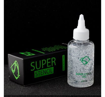 Close-up of EZ Super Stencil Gel bottle with clear and purple gel options