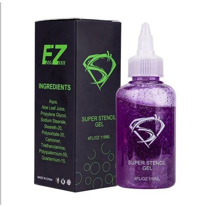 EZ Super Stencil Transfer Gel in purple and clear variants for professional use