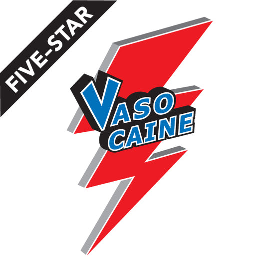 Five-Star Vasocaine logo featuring a bold red lightning design.