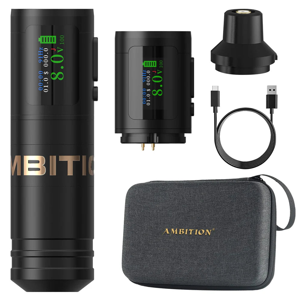 Ambition Ninja Ultra | Black Wireless Tattoo Pen Machine (Dual Batteries)