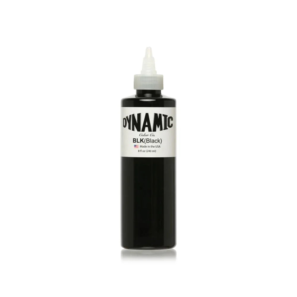  Dynamic Blk Tattoo Ink със стандартна бяла капачка – професионално черно мастило, Made in USA.