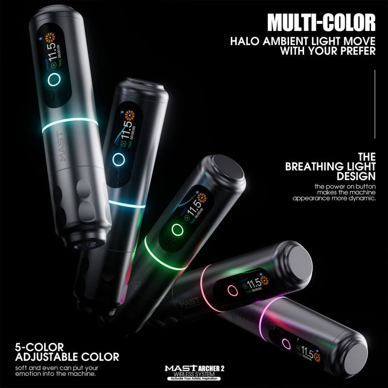 Mast Archer 2 Tattoo Pen with multicolour adjustable lighting for enhanced customisation.
