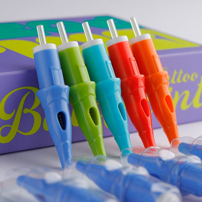 A variety of Ball Point Cartridge Pens in different colors displayed in a row with packaging in the background.